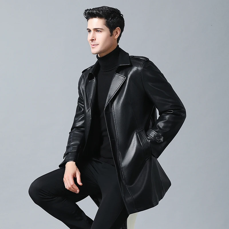 

8XL plus size Autumn Winter Leather Clothing Genuine leather Fashion Man Medium style wind coat Casual jacket Men Tops lederen