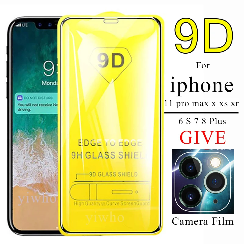 Закаленное стекло 9D 2 в 1 для IPhone 11 Pro Max Xs Xr X 6 S 7 8 Plus полное покрытие экрана Защитная