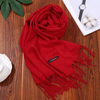 

2019 Women's Cashmere Scarf Warm Winter Scarves Large Solid Tassel Female Shawl Wrap Ladies High Quality Pashmina Hijabs 35x200