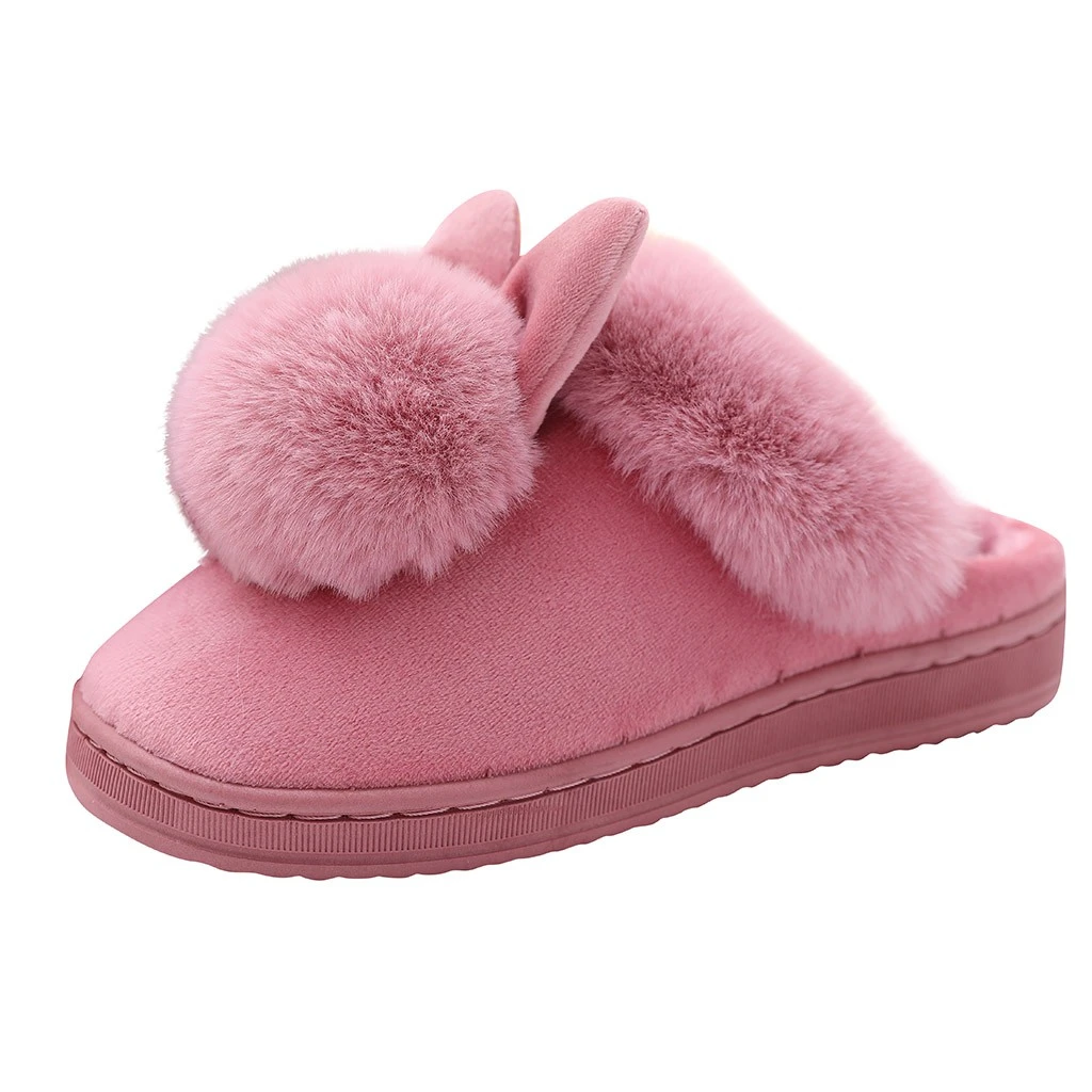 SAGACE Women House Slippers Plush Winter Warm Shoes Home Furry Rabbit Ears Indoor Slippers Soft Comfort Footwear Shoe 1128