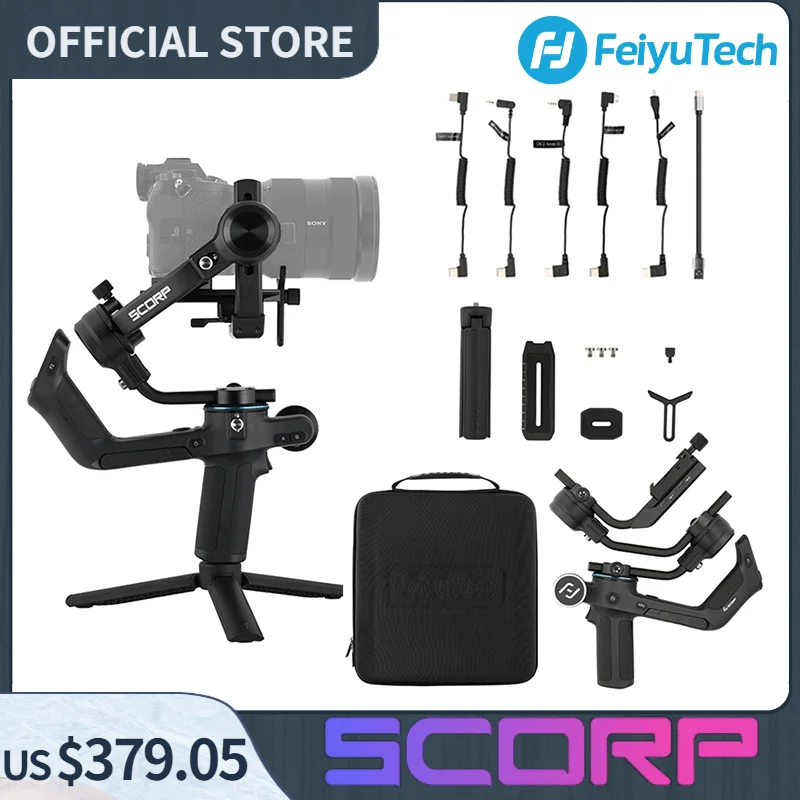 FeiyuTech Feiyu SCORP 3-Axis Handheld Gimbal Stabilizer Handle Grip Display Screen for DSLR Camera Sony/Canon with Pole Tripod