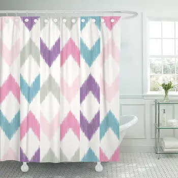 

Beige Tribal Patter Design with Chevron Ikat Ornaments Pink Abstract Bathroom Curtain Waterproof Polyester Fabric 72 x 72 Inches