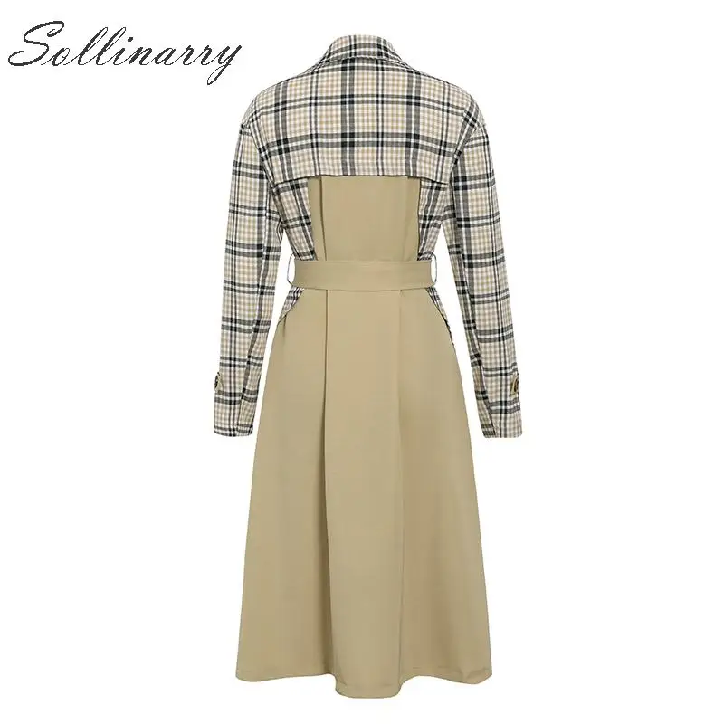 Sollinarry, Модный женский плащ, s, элегантный, высокая талия, осень, пэчворк, длинный Тренч, платье для женщин, зима, тонкий Тренч, пальто, верхняя одежда