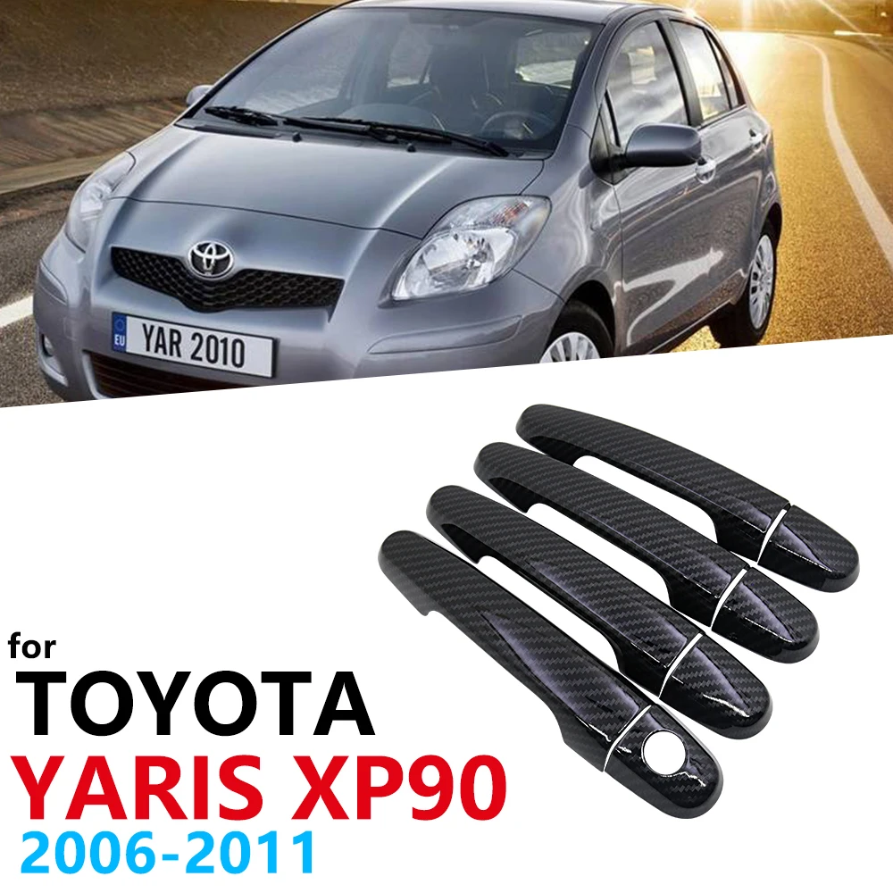 Набор обшивки дверных ручек из углеродного волокна черного цвета для Toyota Yaris Vitz