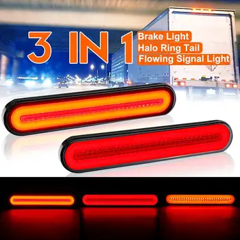 

4/2/1pcs 4 in 1 Neon Halo Ring Tail Brake Stop Lamp Waterproof LED Trailer Truck 3rd Brake Light Turn Signal Light 12V 24V
