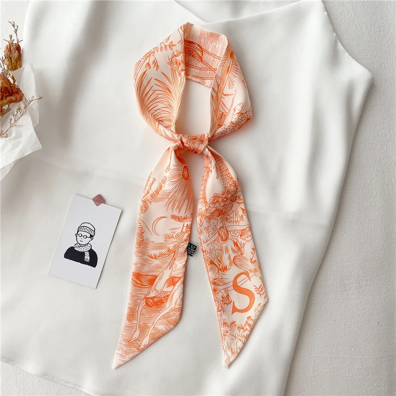 Letter Print Skinny Scarf Women Hair Bands Ribbon Headband Silk Scrunchies Lady Neckerchief Bag Bandana Spring Hair Accessories long hair clips