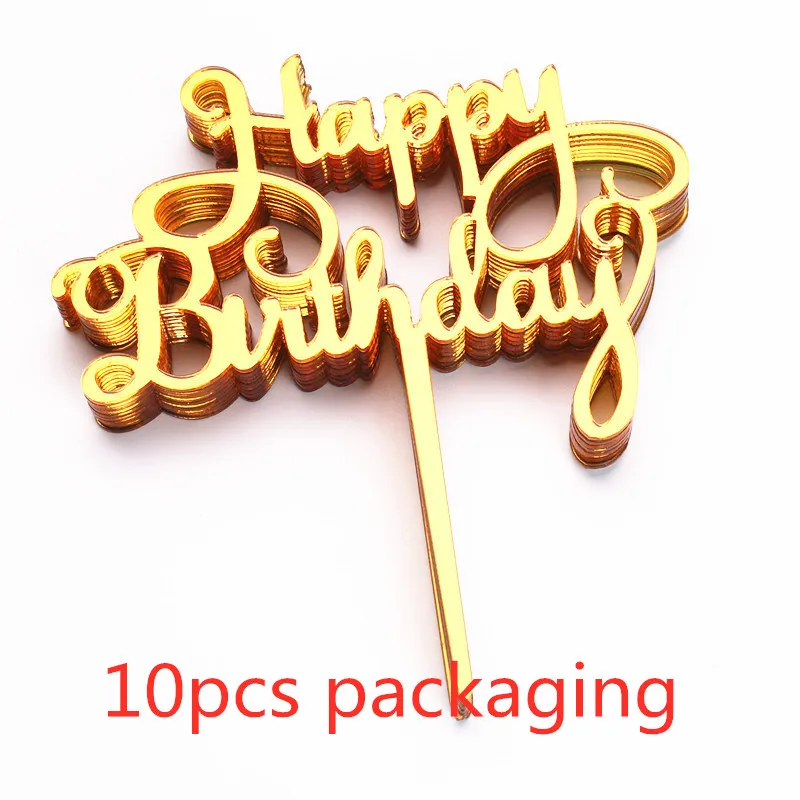 Decoración Para tarta de feliz cumpleaños, adornos acrílicos de oro rosa para tarta de Baby Shower, fiesta de cumpleaños, 10 piezas, 36 estilos