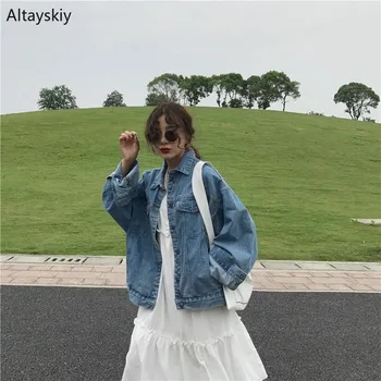 

Jackets Women Korean Style Couple Loose Leisure Denim Fashion Womens All-match Students Coats Long Sleeve Jacket Single Breasted
