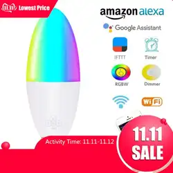 1 шт. смарт-лампа с Wi-Fi светодиодный 6 Вт RGB E14/E10/E27/B22 изменение цвета лампочки голосовое дистанционное управление приложение работа с Alexa Google