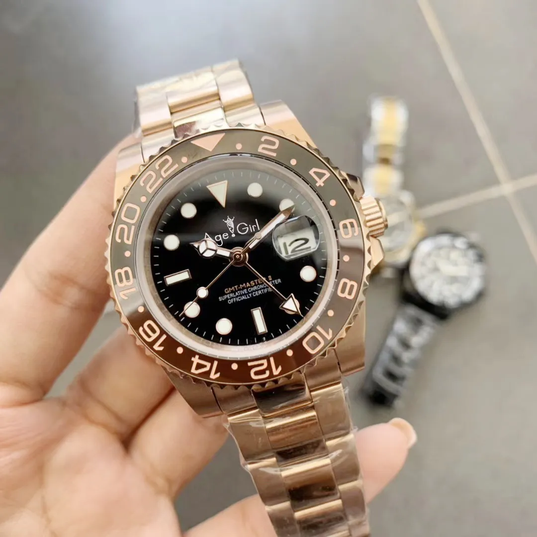 

FamousNew Men Automatic Mechanical Watch Rose Gold Black Blue Ceramic GMT II Stainless Steel Sapphire Batman Resistant Basel