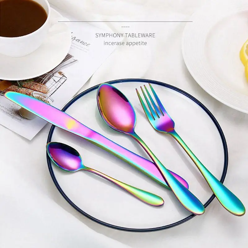 

Hot Sale Rainbow Iridescent Stainless Steel Cutlery Set Spoons Forks Tableware (2 SET(8Pcs))