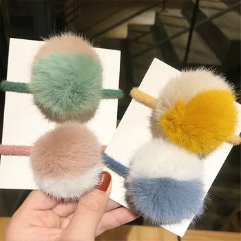 

New The Winter Soft Fur Ball Hair Rope Wild Elastic Rubber Band Ladies Candy-colored Plush Head Rope Accessories