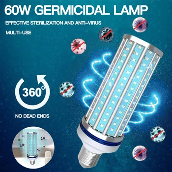 

UVC Bulb E27 UV LED Lamp 60W Desinfection Light LED Corn Bulb Ultraviolet Light Bactericidal Sterilization Lamp Remote Control