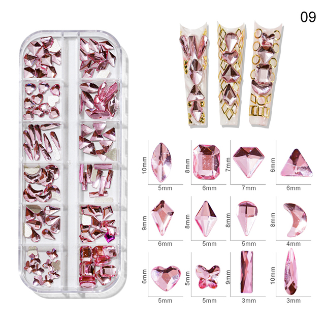 Box AB/Colorful Hotfix Rhinestones MIxed Size Flatback Crystal Diamond Gems 3D Glitter Nail Art Luxurious Decorations