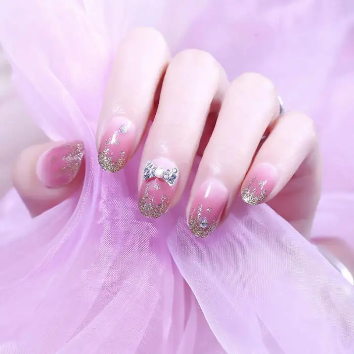 Casamento da Noiva Caixa com 2g Cola Roxo Arco Comprimento Médio Cabeça Redonda Unhas Falsas Imprensa no Destacável Wearable Capa Completa 24 Pçs - 2 24 pçs caixa com 2g cola roxo