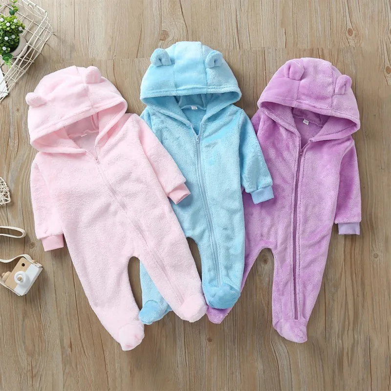 

Spring Autumn Warmer Rompers Jumpsuits Baby Solid Color Long Sleeve Romper Kids Hooded Rompers For Baby Boys And Girls