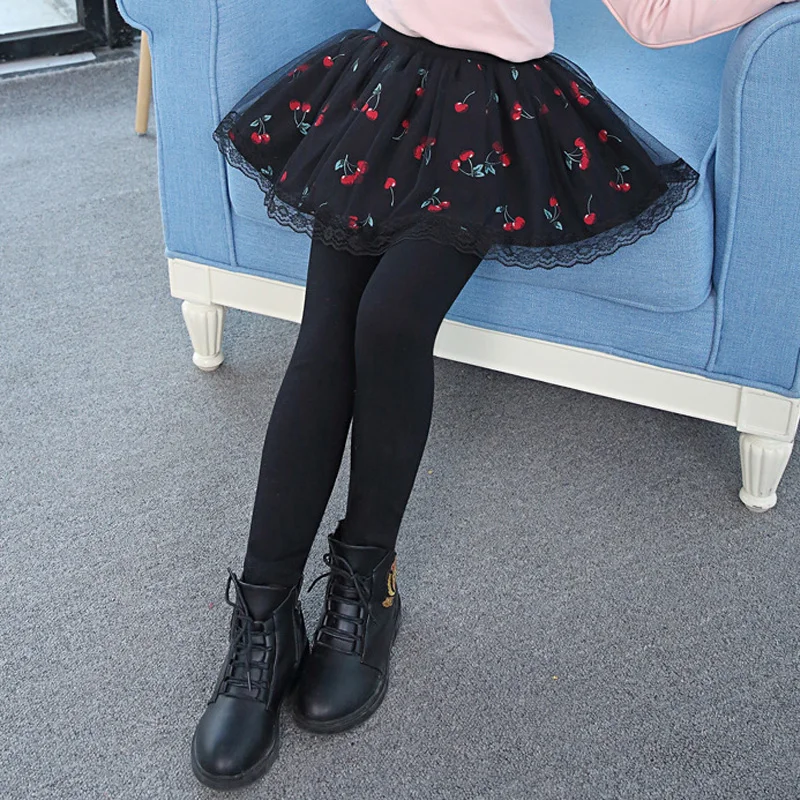 

Cute Girls 2019 Spring Autumn New Lace Print Skirt Trousers Kids Clothing Solid Color Cotton Fashion Trousers
