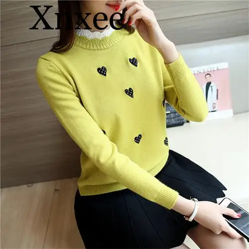 Autumn Winter Knitted Turtleneck Pullover And Sweater Women Jumper Embroidery Cute Sweater Female Pull Fmme Yellow Cute Japan Autumn Winter Knitted Turtleneck Pullover And Sweater Women Jumper Embroidery Cute Sweater Female Pull Fmme Yellow Cute Japan