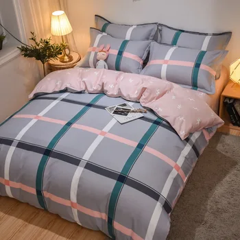 

3/4pcs Cartoon Print Flower Bedding Sets With Duvet Cover Bed Sheet Pillowcase Cute Stripe Bed Linen King Queen Full Twin Size