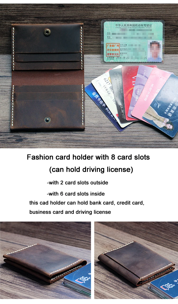 Tarjetero de cuero genuino Vintage hecho a mano para hombres y mujeres, billetera de cuero para tarjetas de crédito, tarjetero para identificación, estuche para tarjetas de negocios