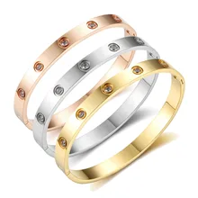 Bracelets de luxe en cristal brillant pour femmes et hommes, Bijoux pour amoureux, en acier inoxydable