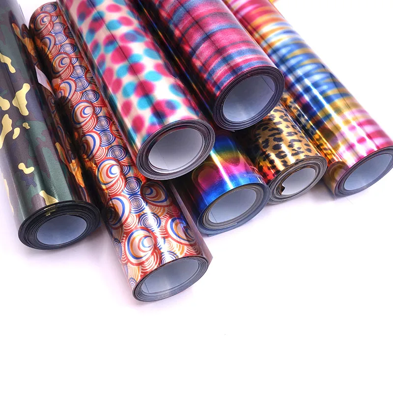 1 roll 10"x20"/25cmx50cm Laser Heat Transfer Vinyl Camouflage Leopard Glass Hologram Rainbow PET Press Tshirt Iron On HTV Film