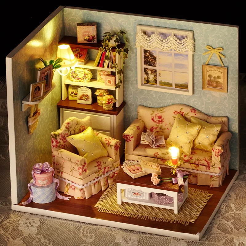 Кукольный дом мебель DIY Миниатюрный 3D ручной работы деревянный миниатюрный кукольный домик игрушки Рождественский подарок для девочек Прямая поставка - Цвет: style 2 with light