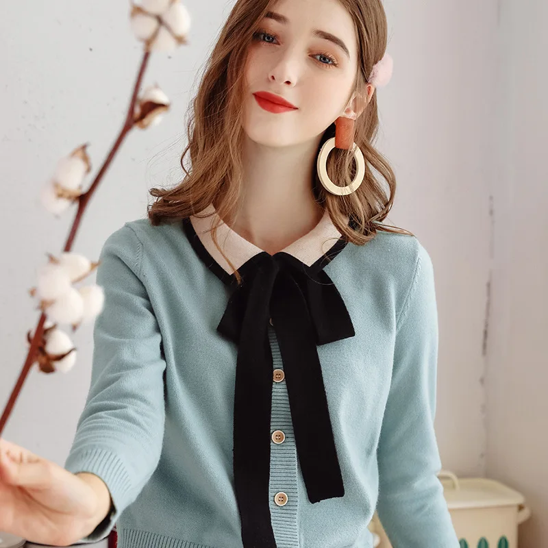 

AcFirst Fashion Autumn Winter Women Sweater Warm Plus Size Bow Pullovers Cardigans Casual Knitwear Knitted Turn Down Collar