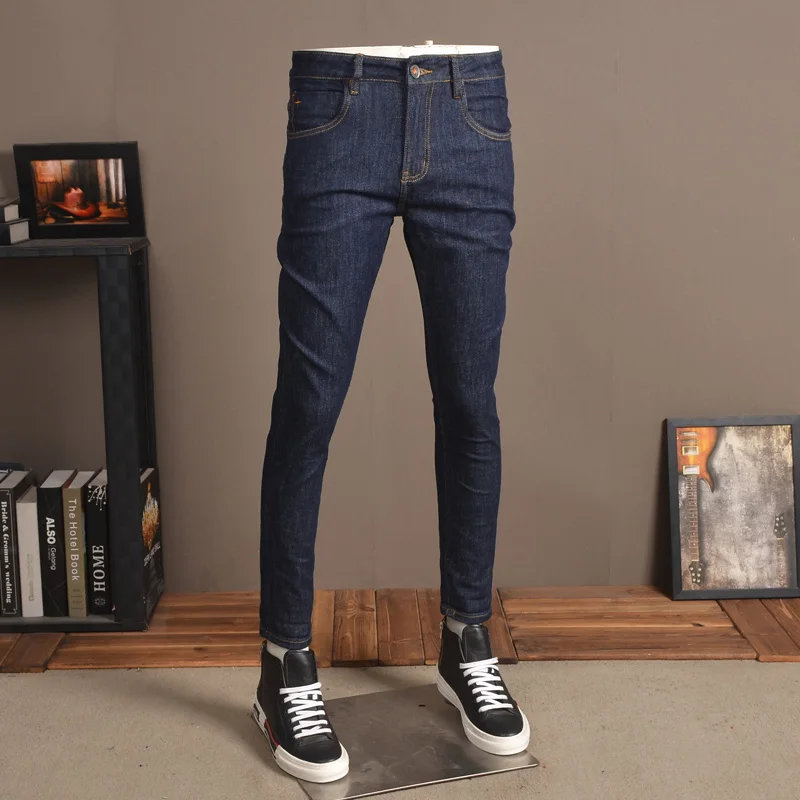 Men's Black Stretch Jeans Summer Fashion Casual Slim Fit Pencil Pants Korean Style Cotton Denim Trousers