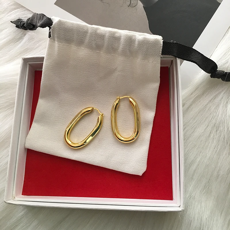 Peri'sBox O Shape Bright Matte Solid Gold Hoop Earrings Thick Oval Geometric Earrings Minimalist Earrings Stars Design 2019 New - Image 2