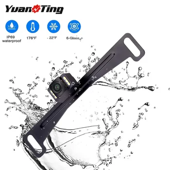 

YuanTing Car Rear View Reverse License Plate Backup Camera 6 Auto LED Brightness Lights IP69 Waterproof Super Night Vision