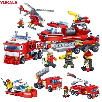 

YUKALA 348pcs Fire Fighting Car Helicopter Boat Model Building Blocks City Firefighter Figures Trucks Bricks Childre