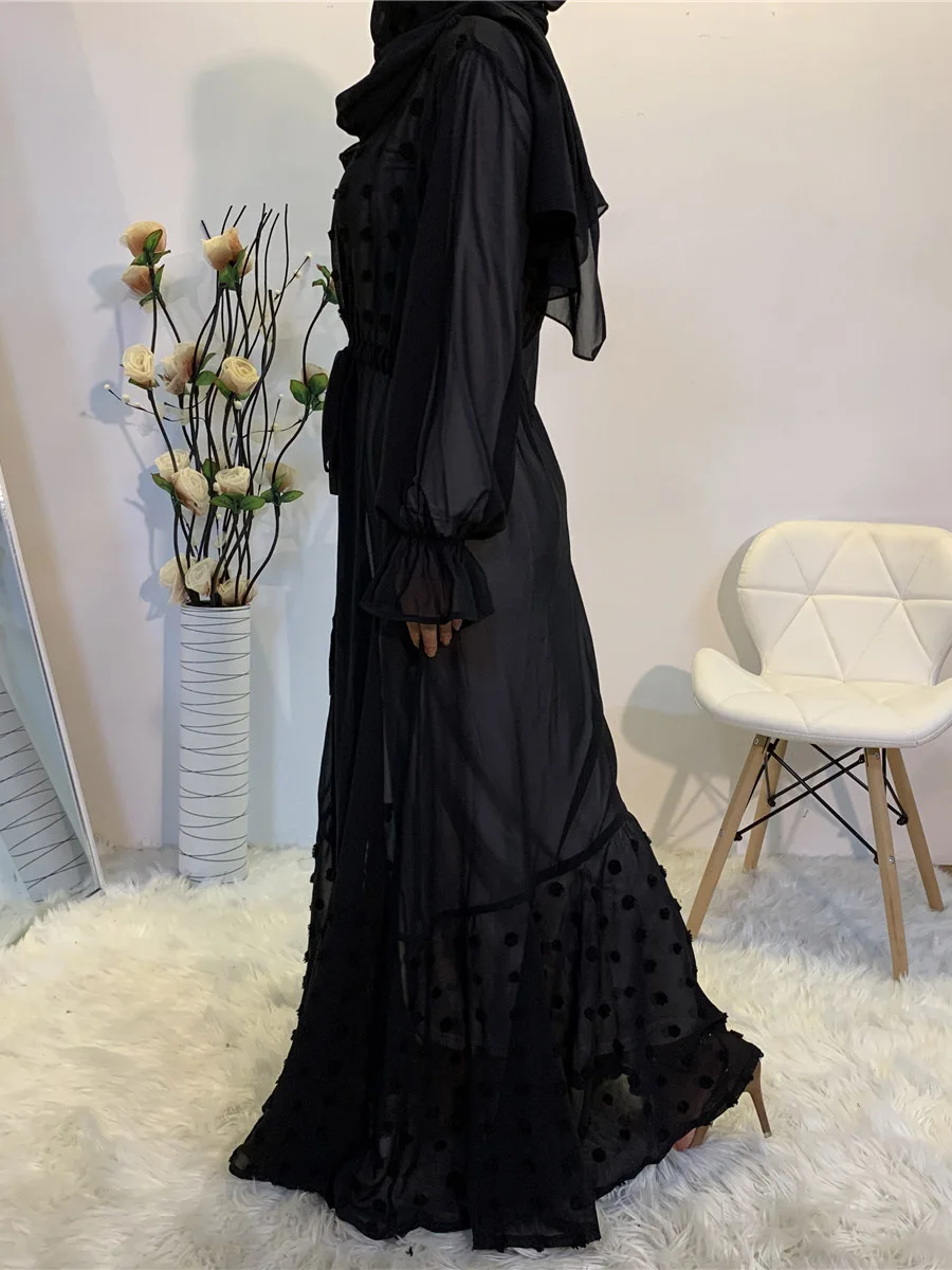 1820#Women Lovely Kaftan Modest Kimono Chiffon Open Abaya Dubai Turkey Islamic Clothing - CHAOMENG MUSLIM SHOP