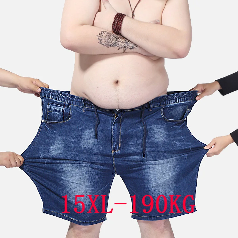 Mens Denim Shorts 14xl-Pants 60-Jeans 13XL 12XL Plus-Size Stretch Blue Straight 58 54