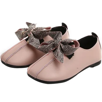 

2020 New Girl Cute Bow Princess Shoes Fashion Stitching Shoes Leather Soft Bottom Flats Kids Shoes Casual Shoes Wholeasale