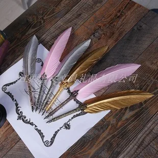New Style Feather Fountain Pen Retro Dipped in Water Feather Pen Set Creative Gifts Stationery Writing Tool Customizable Wholesa