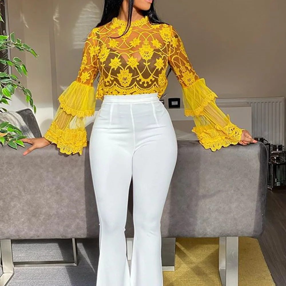 yellow flare sleeve top