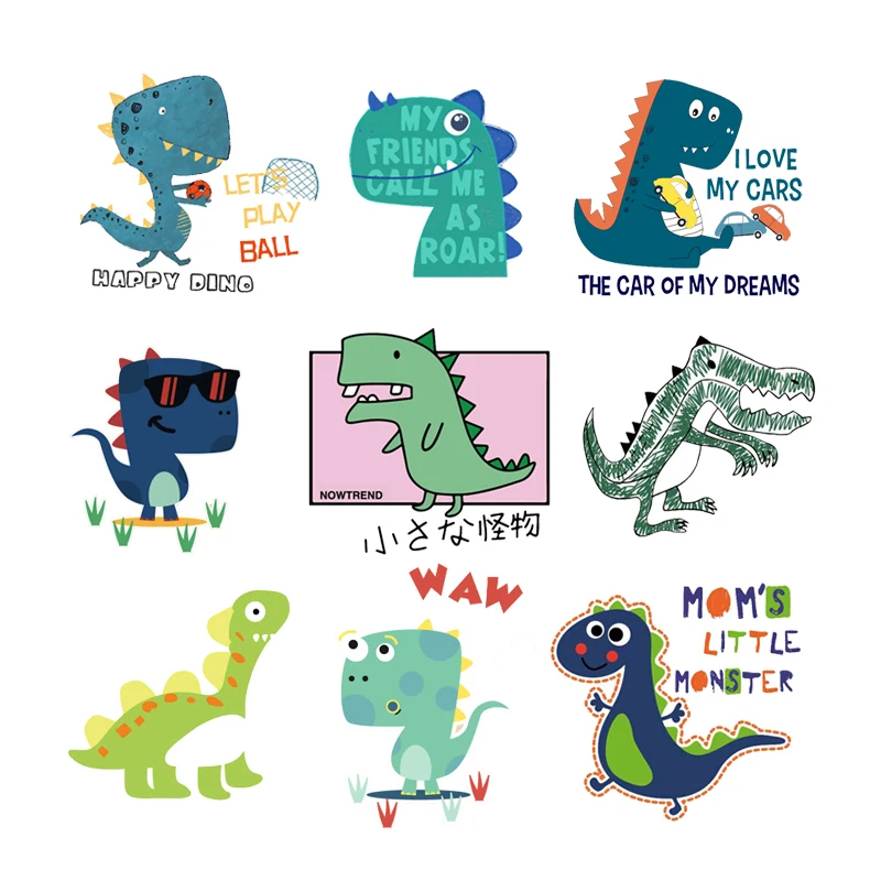 

Thermal Patches Dinosaur Tyrannosaurus Stripes Badge Decal Decoration Appliqued Iron On Patches On Clothes Stickers For T-Shirt