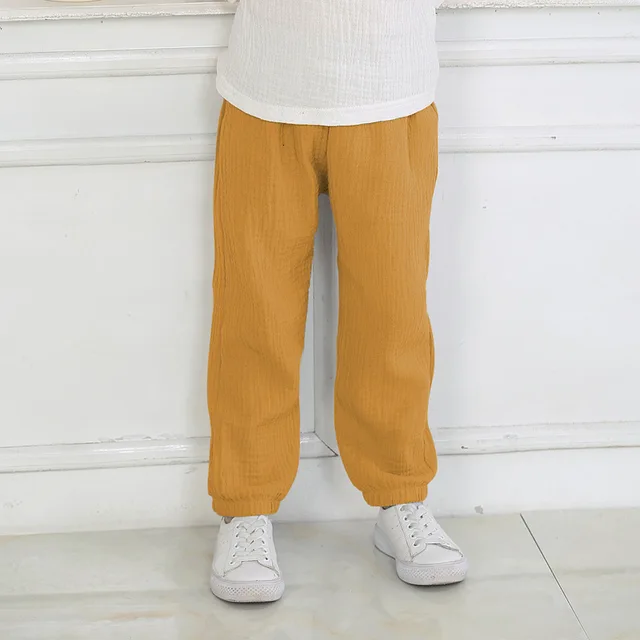 2-7 Yrs Linen Pleated 2022 Baby Boys Girls Summer Cotton Harem Baggy Pants Kids Clothes Children Sweatpants Trousers Breathable Orange