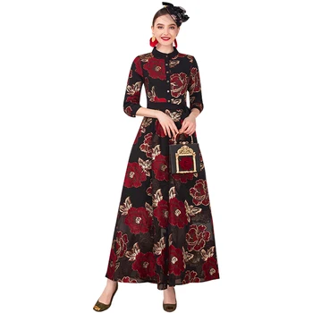 

Evening Trench Long Dress Party Floral Buttons Ankle-length Dress Women's Wonderful Flowers Jacquard DZ2196