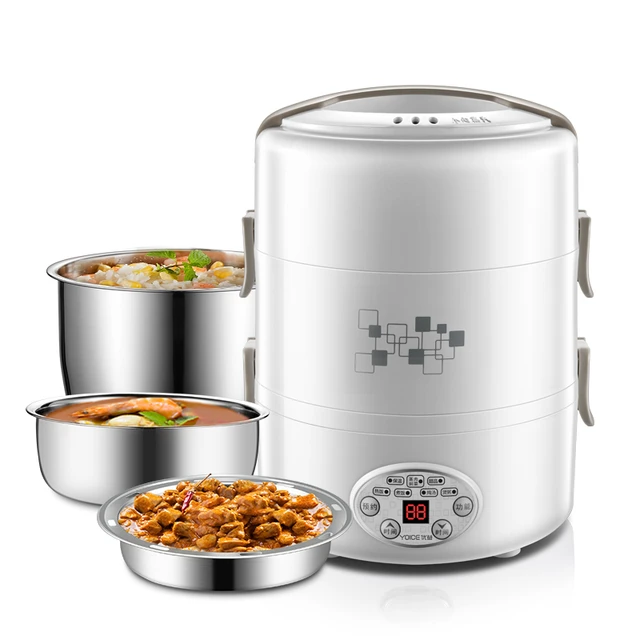 3-Layer Electric Lunch Box Steamer Pot Rice Cooker Stainless Steel Inner Pot  2L