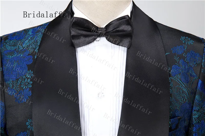 Bridalaffair черные костюмы Синие жаккардовые мужские костюмы принца 3 шт. осень Банкетная серия Жених мужской свадебный смокинг шаль лацкан