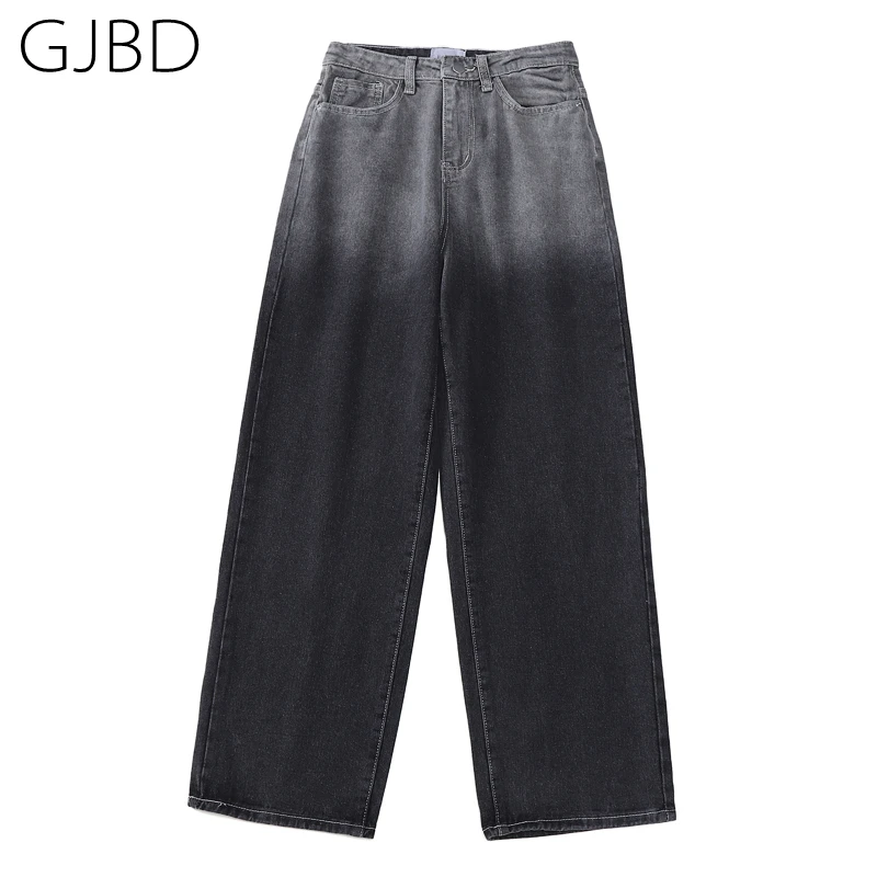 Pantalones vaqueros de las mujeres de la primavera de 2021 ropa nueva de pantalones de pierna ancha de cintura pantalones ahumado gris de tinte de corbata de Moda Mujer Denim Pantalón