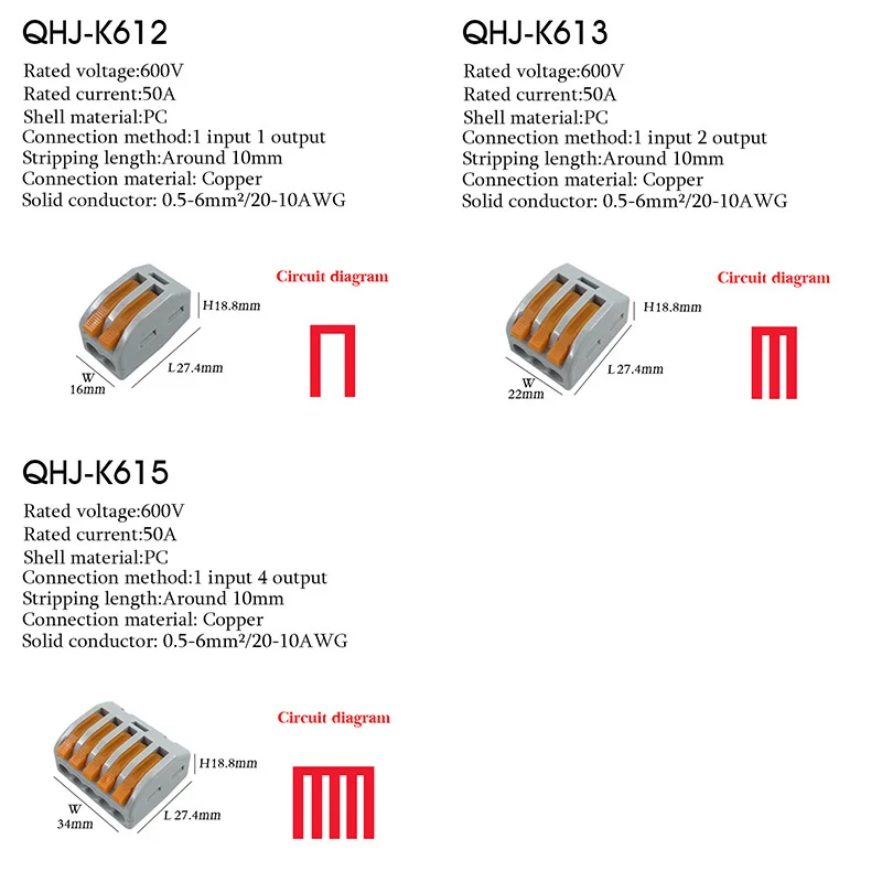 Cable Wire Connectors Mini Quick Terminal Block Universal Compact Wiring Electrical Connector Push-in For 4mm2 6mm2 Transparent