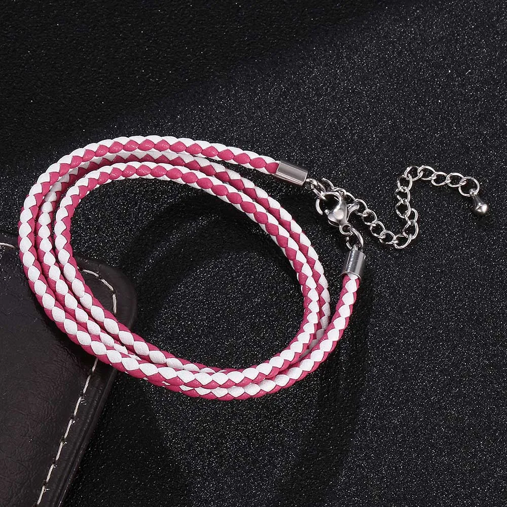 Модный розовый красный белый разноцветный плетеный кожаный многослойный