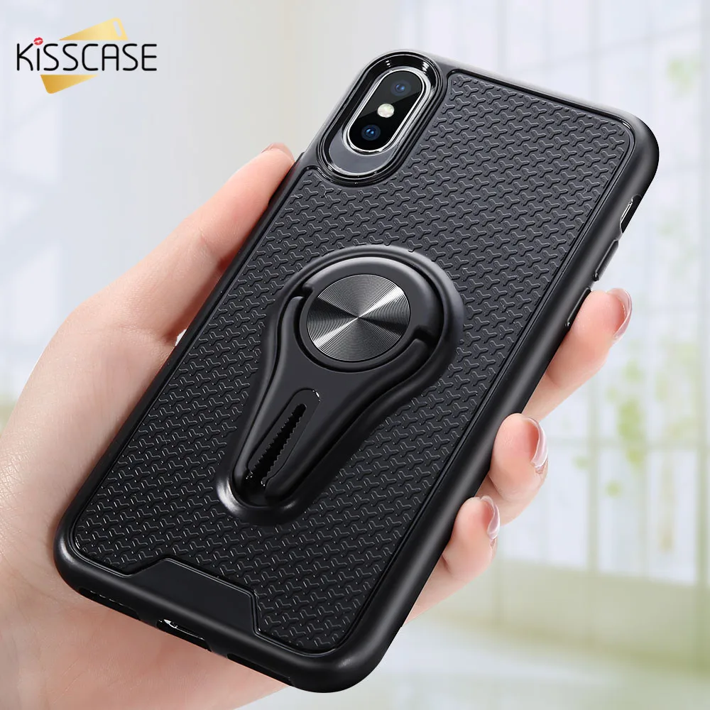 

KISSCASE Magnetic Phone Holder Case For iPhone 2019 6.5 6.1 5.8 Air Vent Mount Ring Stand Case For iPhone 8 7 8 Plus 6S 6 XS XR