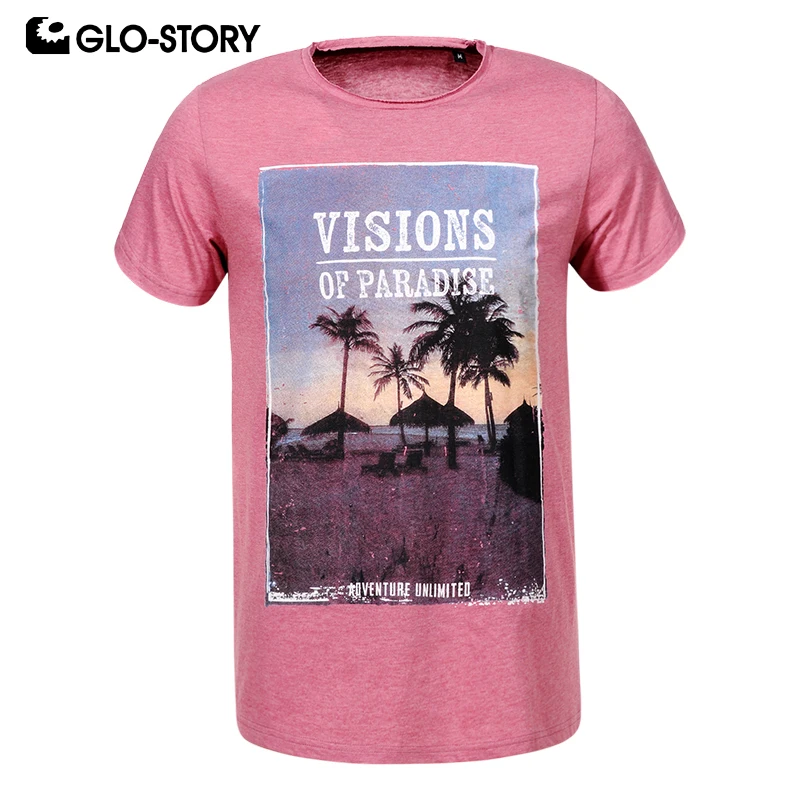 

GLO-STORY Men's 2020 Casual Streetwear Summer T-shirt Men Beach Coconut Tree Print Short Sleeve T Shirts Tops MPO-8624