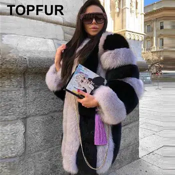 

TOPFUR 2019 NEW Fashion Real Fox Fur Coat Women Winter Natural Fox Fur Long Jacket Thick Warm Stripe Real Fur Coat Outerwear