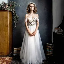 Свадебные платья с открытыми плечами, разноцветные Свадебные платья с вышивкой, тюлевые свадебные платья, трапециевидная длина, Noivas DW238