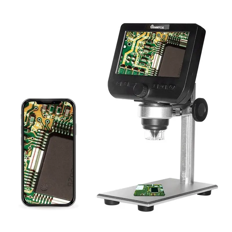 500x электронный usb-камера с микрофоном 4,3 дюймов HD 1080P ЖК-дисплей микроскоп с экраном с 8 светодиодный свет металлический кронштейн